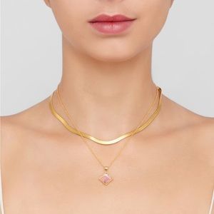 Adornia 14K Yellow Gold Plated Pink Mother of Pearl Flower Pendant Necklace